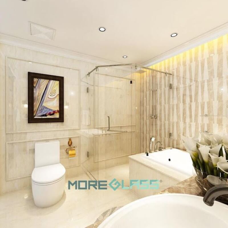 Thiết kế và thi công vách kính phòng tắm đứng 135 độ MG-001 đẹp. Vách kính đẹp