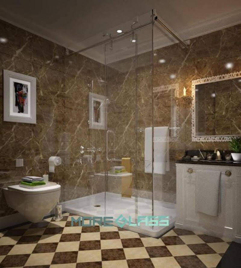 Thiết kế và thi công vách tắm kính cường lực cửa trượt hiện đại tiết kiệm không gian. Vách kính đẹp