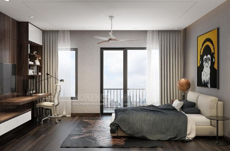Trang trí nội thất phòng ngủ dành cho con theo phong cách tối giản nhưng khá sinh động đẹp mắt. Mẫu nội thất biệt thự đẹp