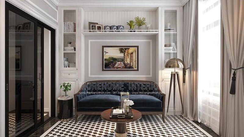 Bộ bàn ghế sofa gỗ óc chó màu xanh đẹp, độc đáo, sang trọng cho phòng đọc sách.