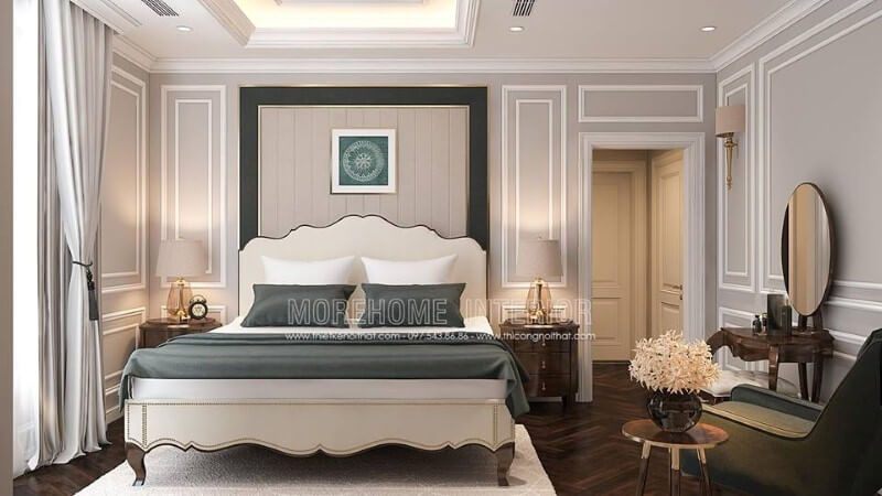 Trang trí nội thất phòng ngủ tân cổ điển sang trọng, quý phái.