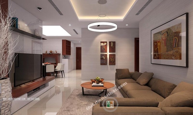 Mẫu thiết kế sofa góc vải hiện đại cho phòng khách có có diện tích hạn chế, mang đến cảm giác gần gũi cho gia chủ
