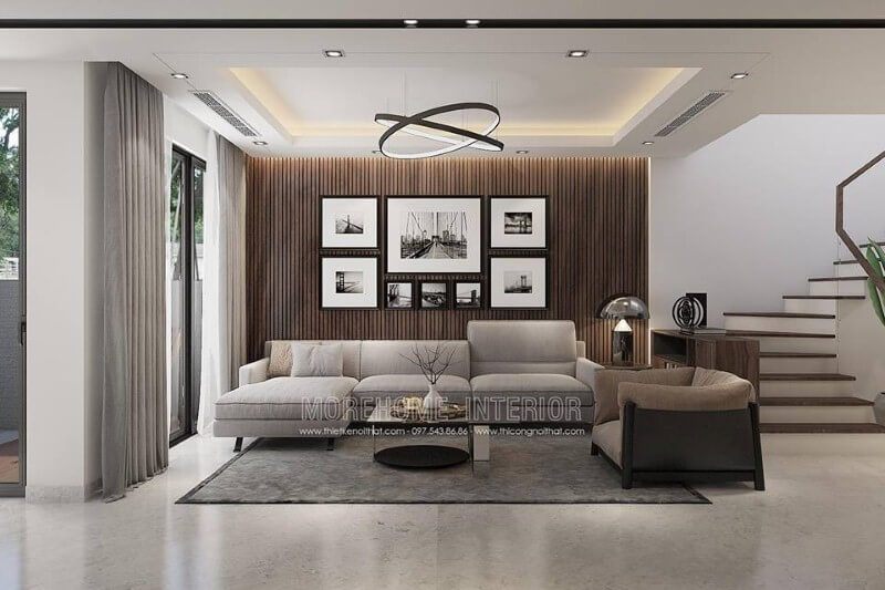 Sofa góc chữ L bọc nỉ đẹp tạo điểm nhấn ấn tượng cho không gian phòng khách.