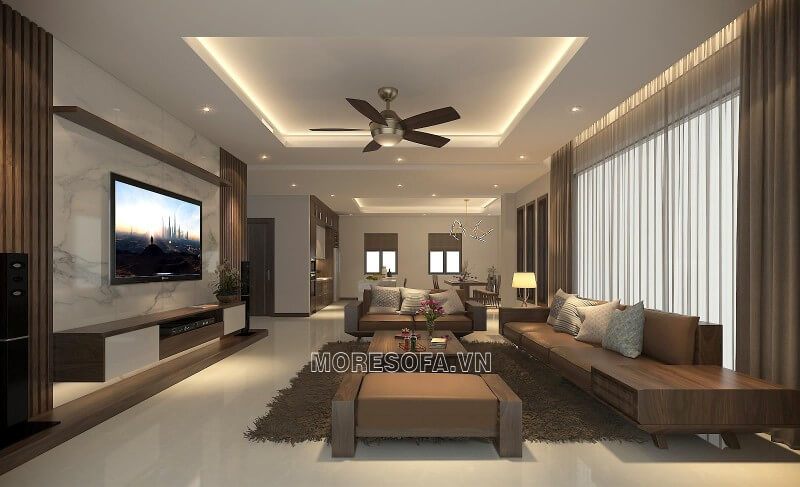 Mẫu sofa gỗ óc chó bọc da cao cấp, sang trọng cho nhà biệt thự, nhà liền kề