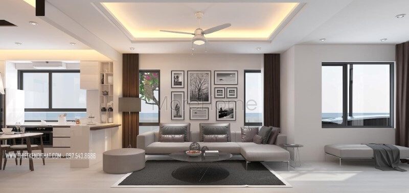 Thiết kế sofa hiện đại với kiểu dáng góc tiện lợi sang trọng từ chất liệu da bọc màu xám tinh tế phù hợp cho phòng khách biệt thự, nhà phố