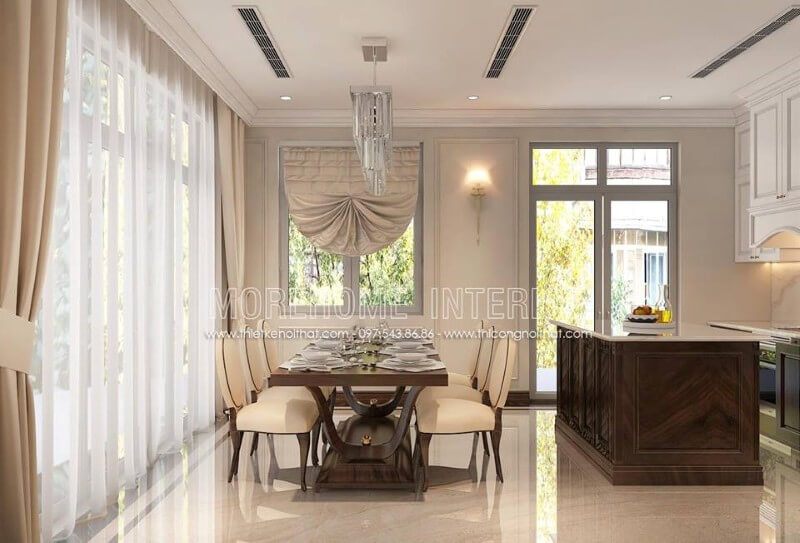 Mẫu bàn ăn đẹp được làm từ chất liệu gỗ óc chó nhập khẩu, ghế ăn bọc đệm da cùng phần tựa lưng cao tạo cảm giác thoải mái nhất cho người ngồi