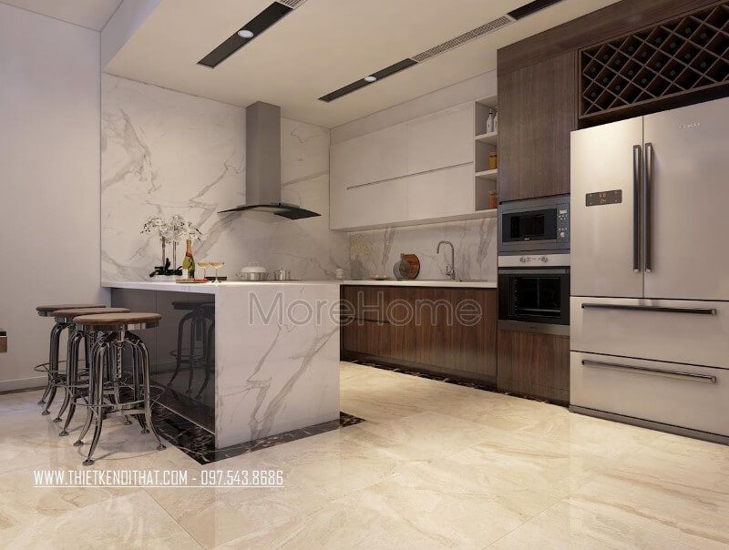 Mẫu tủ bếp treo gỗ công nghiệp được thiết kế với nhiều ngăn đựng màu trắng hiện đại giúp phòng bếp của nhà phố, chung cư trở nên đẹp hơn.